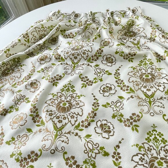 Vintage 60s pleated curtains, green & gold bold floral, Fiberglass panels, pair - Picture 6 of 10
